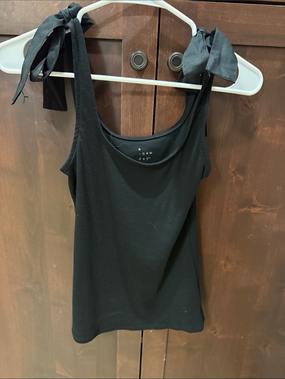 a new day Black Tie-Shoulder Ribbed Tank